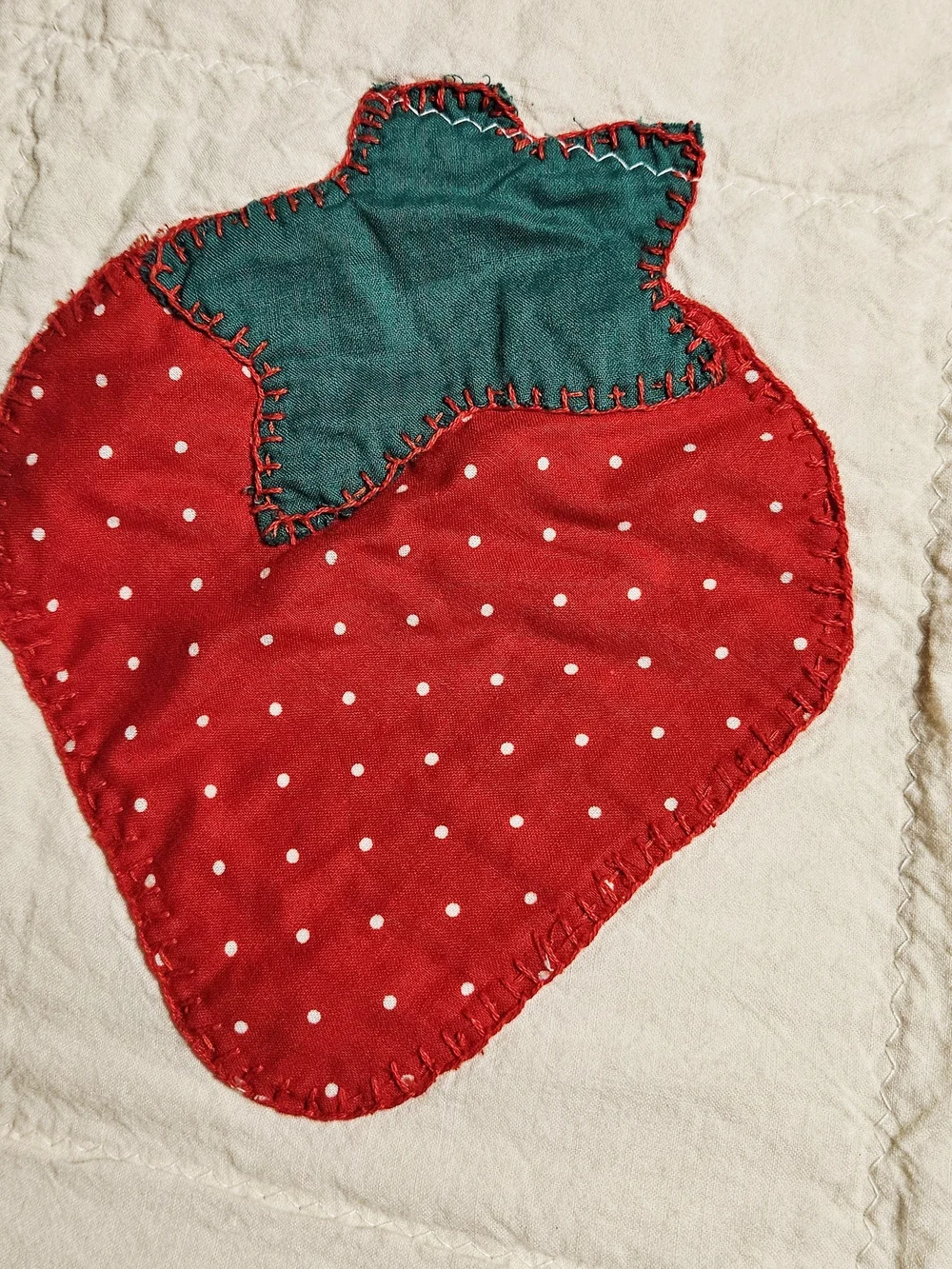 Handmade Strawberry Patch Quilt - Red & Teal Bedding